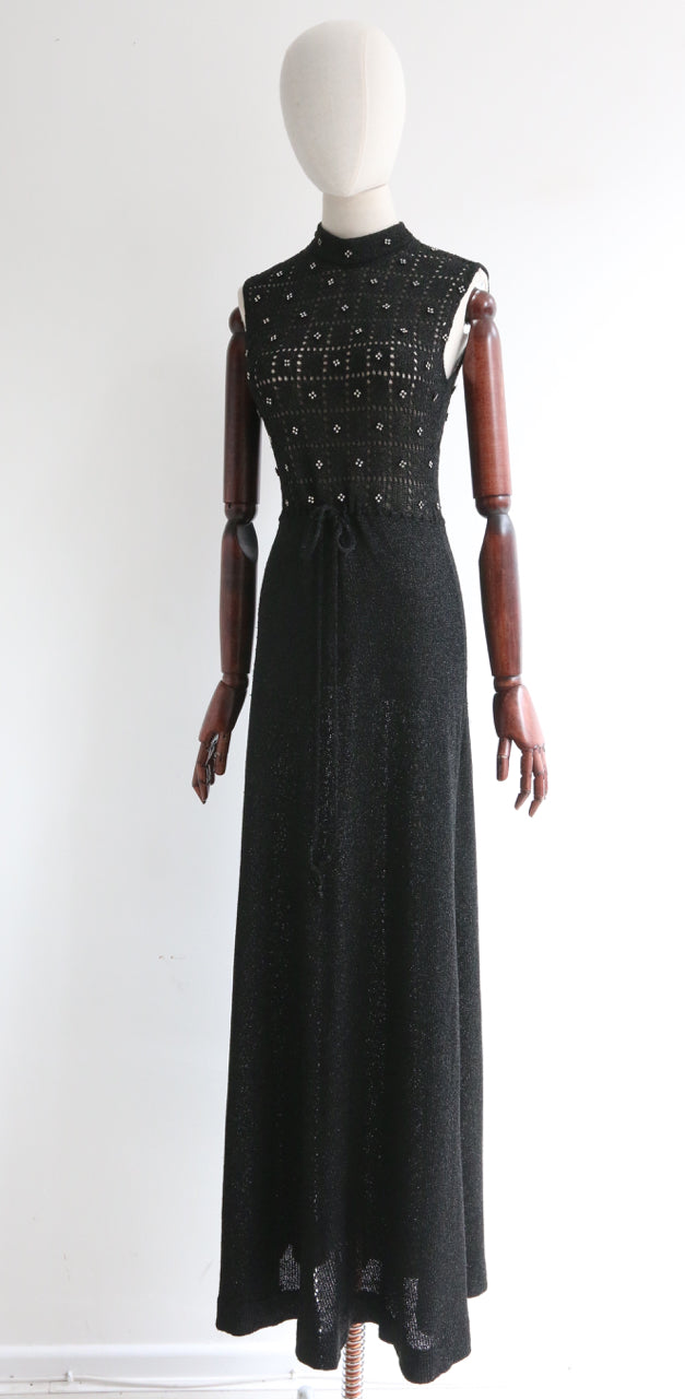 "Lurex & Rhinestones" Vintage 1970's Black Lurex & Rhinestone Dress UK 10-12 US 6-8